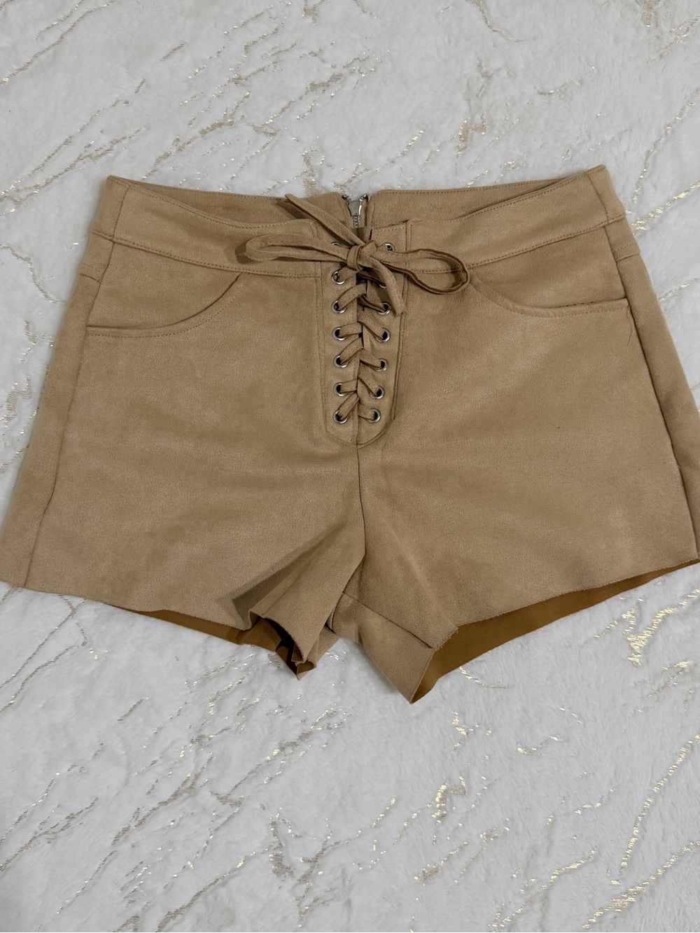 Forever 21 Tan Lace-Up High Waist Women's Shorts